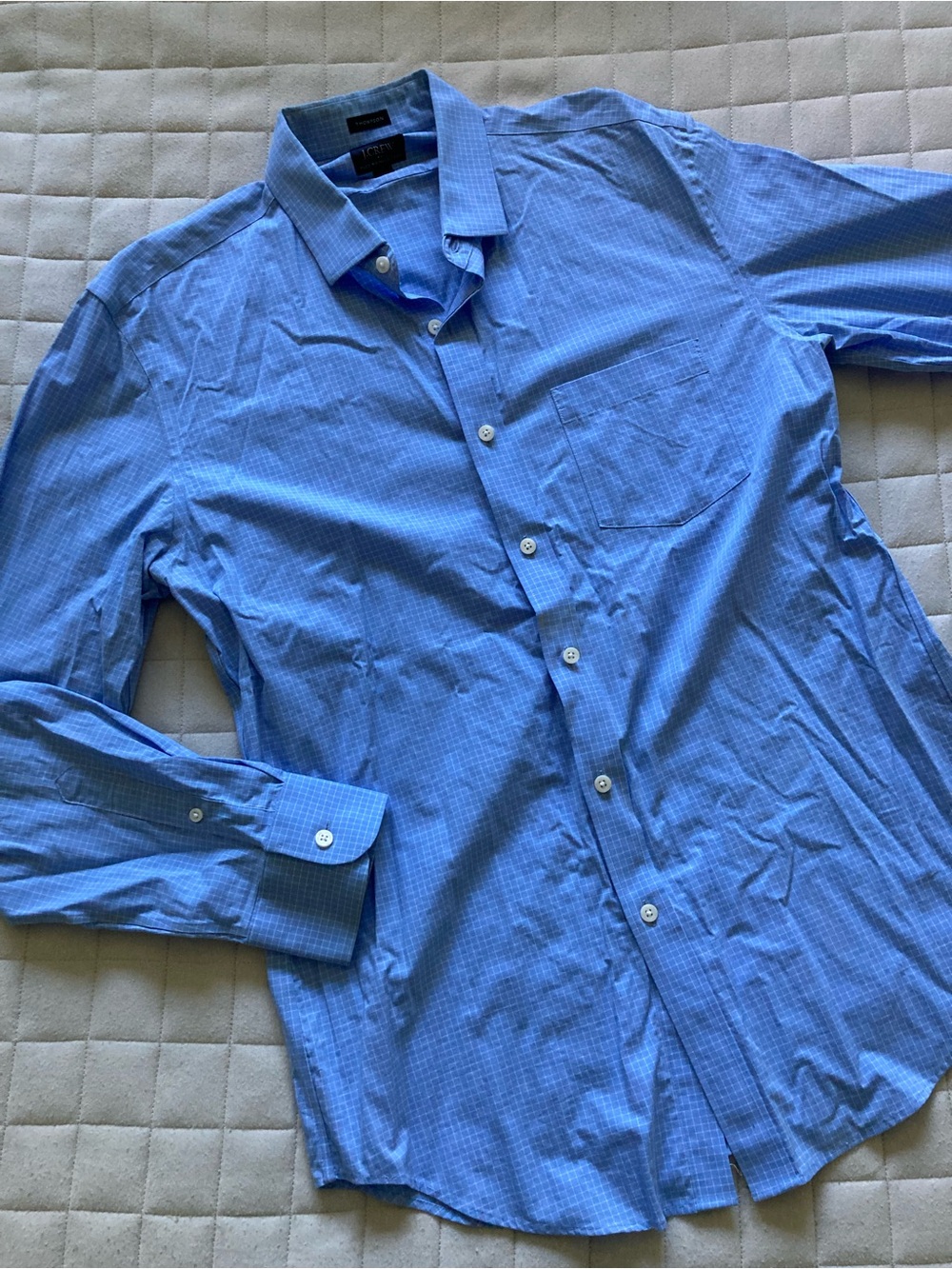J. Crew Men's Light Blue Micro-Check Dress Shirt
